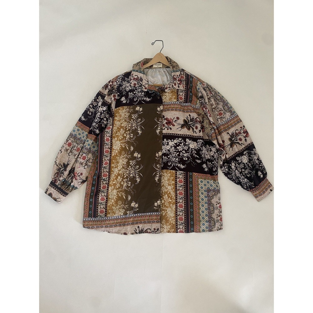 Talisman Tunik XL Patterned Blouse Top Bohemian Long Sleeve Button Down Shirt